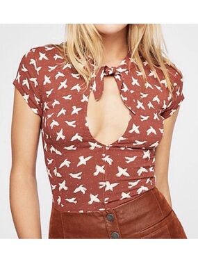 Free People Rust Bird Print Bodysuit